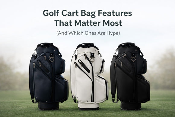 Golf cart bags on manicured grass