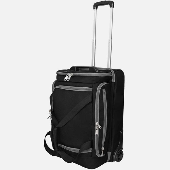 Black rolling suitcase with gray accents on a white background