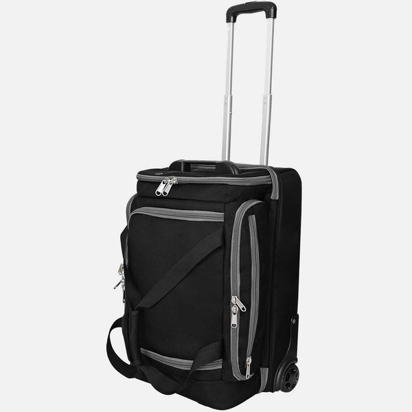 Black rolling suitcase with gray accents on a white background