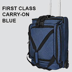 first class carryon duffel bag luggage blue